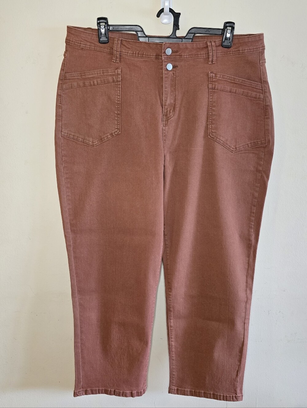 High Rise Cropped Jeans Women's 4XL Rust Brown Stretch Denim Straight Leg Pants
